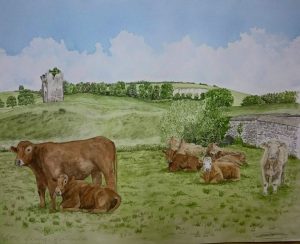 Fine Art Watercolour Landscape With Cows By Darren Graham of Ephraim Art Studio